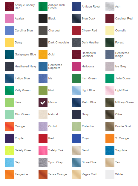 color palette for tshirts